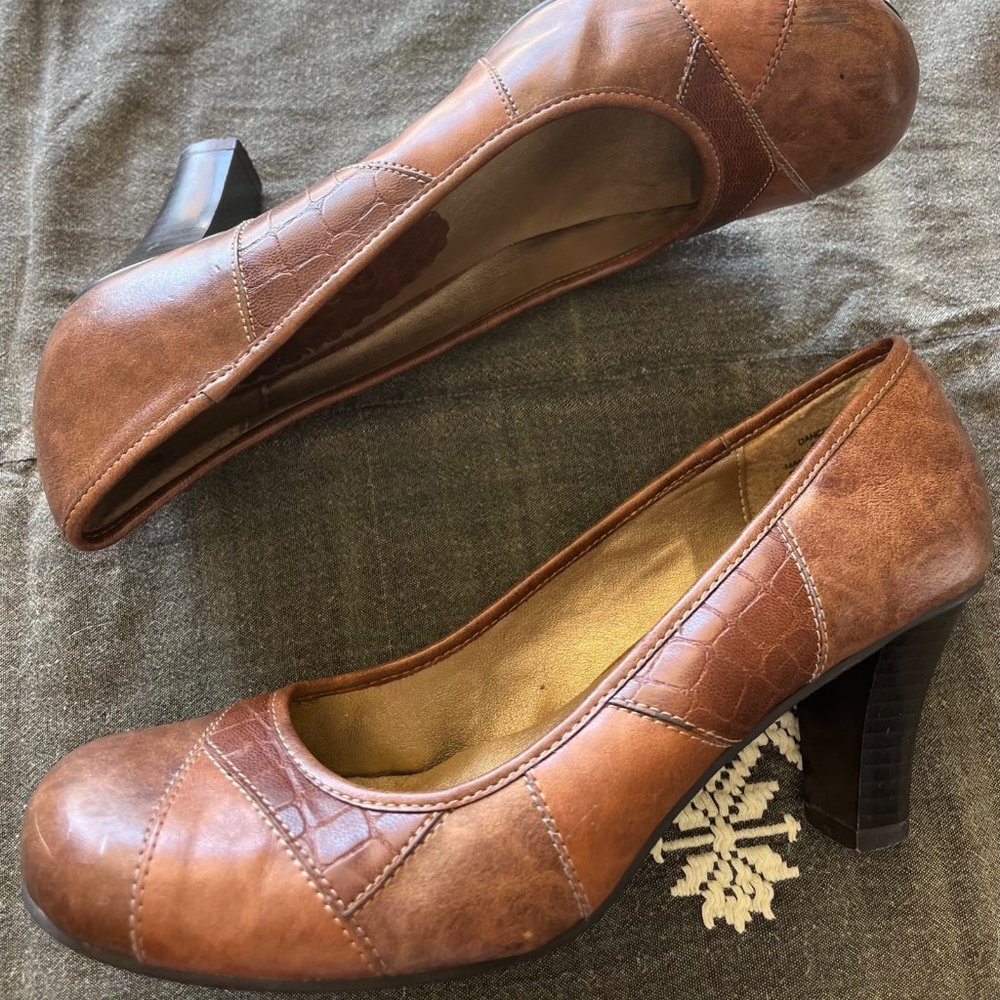 Madden‎ Girl Danceer Pump Heels Faux Leather Brown Patchwork Women’s Size 8.5